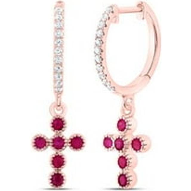 GND 180007 0.1 CTW Diamond Ana M 0.25CT Red RU Natural Gem Dangling Cross Earring