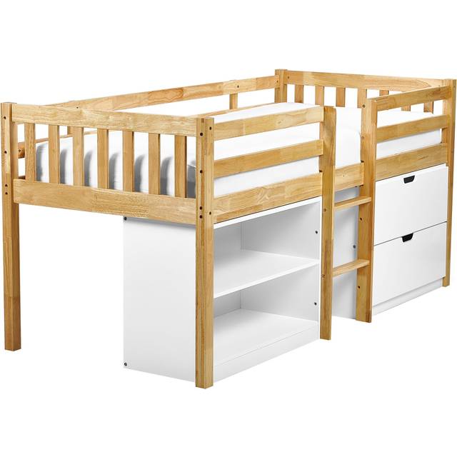 Beliani Wooden Kids Mid Sleeper Bed With Storage Eu Single Size Light Wood Susville