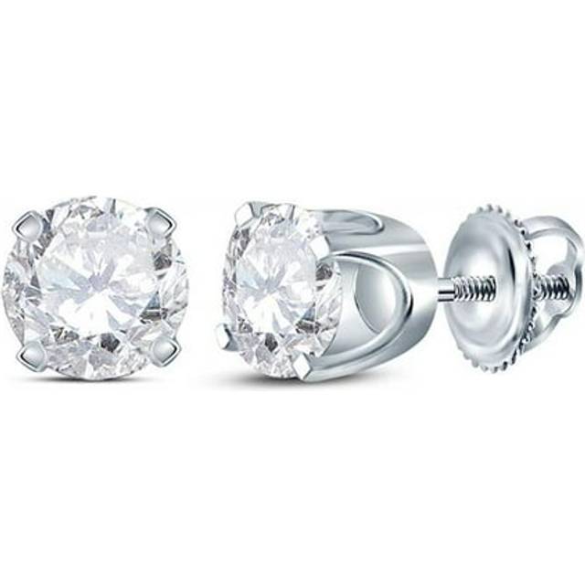 GND 12685 1.00 CTW 14KT White Gold Unisex Round Diamond Solitaire Stud Earrings