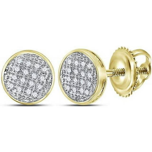 GND 117946 0.08 CTW 10KT Yellow Gold Mens Round Diamond Circle Cluster Stud Earrings