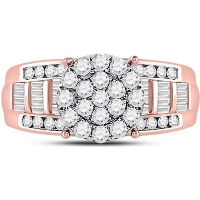 GND 119525 1.00 CTW 10KT Rose Gold Womens Round Diamond Cluster Bridal Wedding Engagement Ring, Size 7