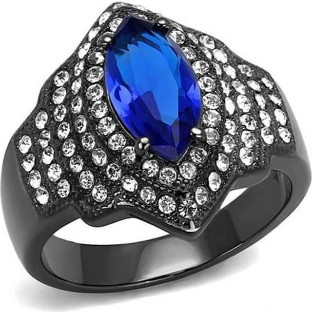 Alamode TK3258-6 Women IP Light Black Stainless Steel Ring with Synthetic in Sapphire - Size 6