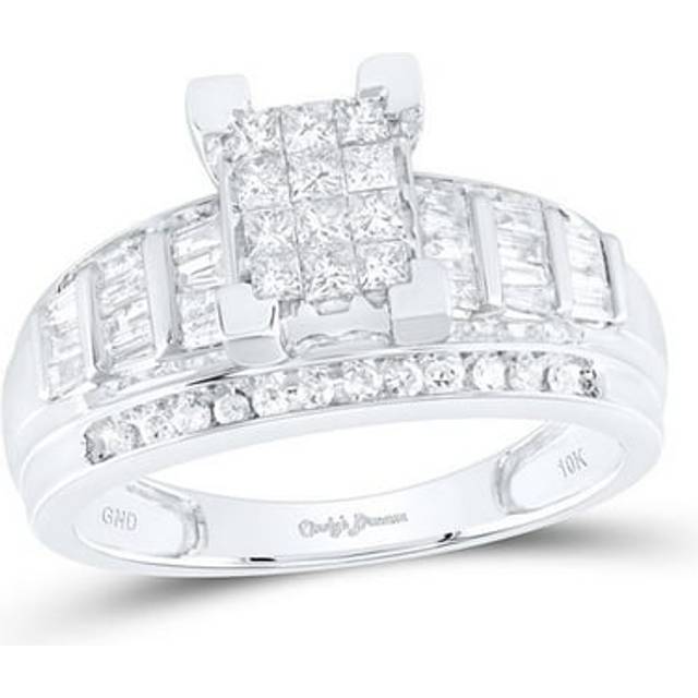 GND 78921 0.87 CTW 10KT White Gold Womens Princess Diamond Cindys Dream Cluster Bridal Wedding Engagement Ring, Size 7