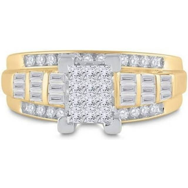 GND 96408 14kt Yellow Gold Womens Princess Diamond Cindys Dream Cluster Bridal Wedding Engagement Ring, 0.875 CTTW