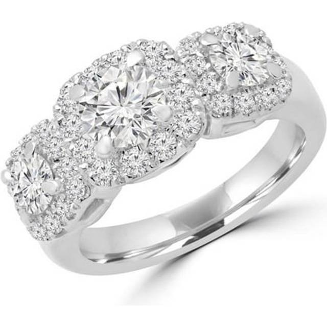 Majesty Diamonds MD160432 1.87 CTW Diamond Halo Three Stone Engagement Anniversary Ring in 14K