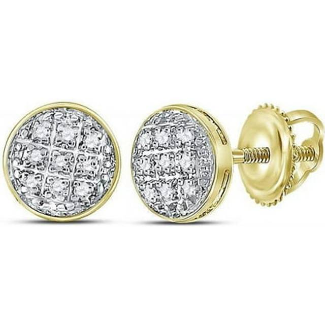 GND 117944 0.05 CTW 10KT Yellow Gold Mens Round Diamond Circle Cluster Stud Earrings
