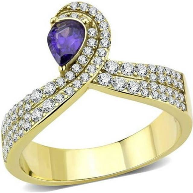 Alamode DA304-6 Women IP Gold Stainless Steel Ring with AAA Grade CZ in Tanzanite - Size 6