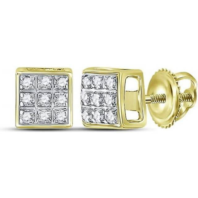 GND 117924 0.05 CTW 10KT Yellow Gold Mens Round Diamond Square Cluster Stud Earrings