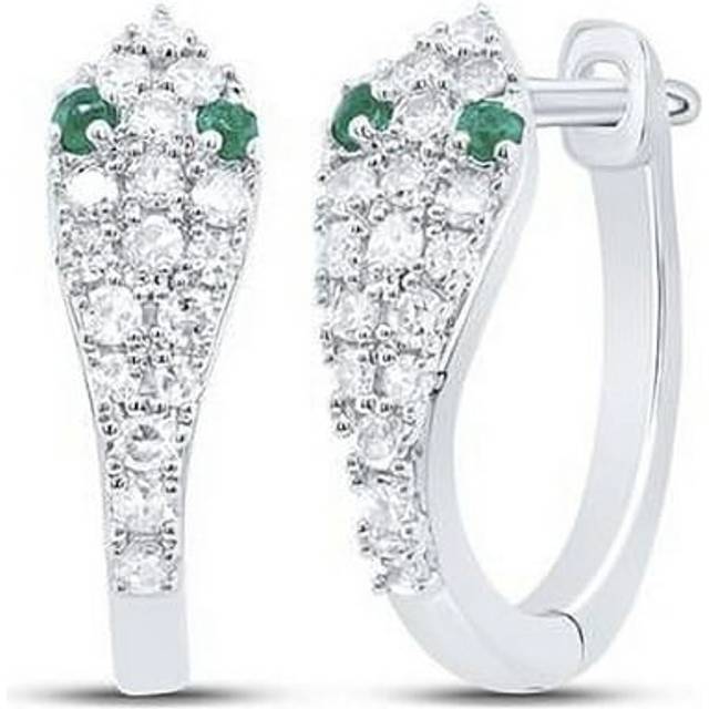 GND 182335 14KT 0.2 CTW Diamond CN 0.03 CT Round Emerald Natural Gem Snake Hoop Earring