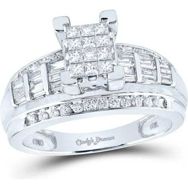 GND 81279 0.87 CTW 10KT White Gold Womens Princess Diamond Cindys Dream Cluster Bridal Wedding Engagement Ring, Size 9