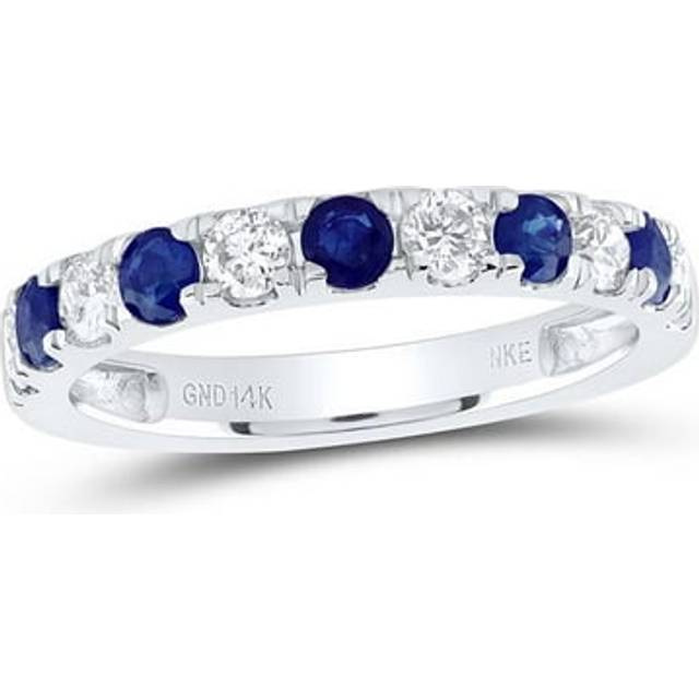 GND 174675 0.5 CTW Diamond NKE 0.5 CT Round Sapphire Natural Gem Anniversary Band