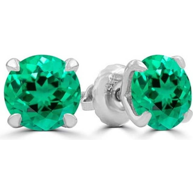 Majesty Diamonds MD240061 2.1 CTW Round Green Emerald Lab Created 4-Prong Stud Earrings in 14K White Gold