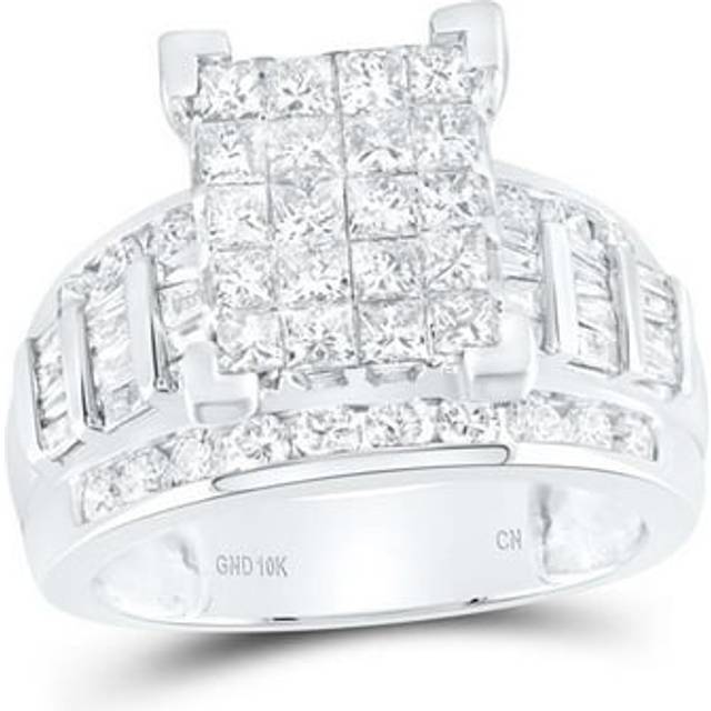 GND 83285 2.00 CTW 10KT White Gold Womens Princess Diamond Cluster Bridal Wedding Engagement Ring, Size 7