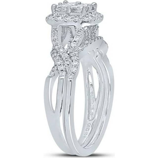 GND 111840 1.00 CTW 10KT White Gold Womens Princess Diamond Bridal Wedding Engagement Ring Band Set, Size 7