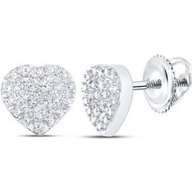 GND 57788 0.05 CTW Sterling Silver Womens Round Diamond Heart Cluster Stud Earrings