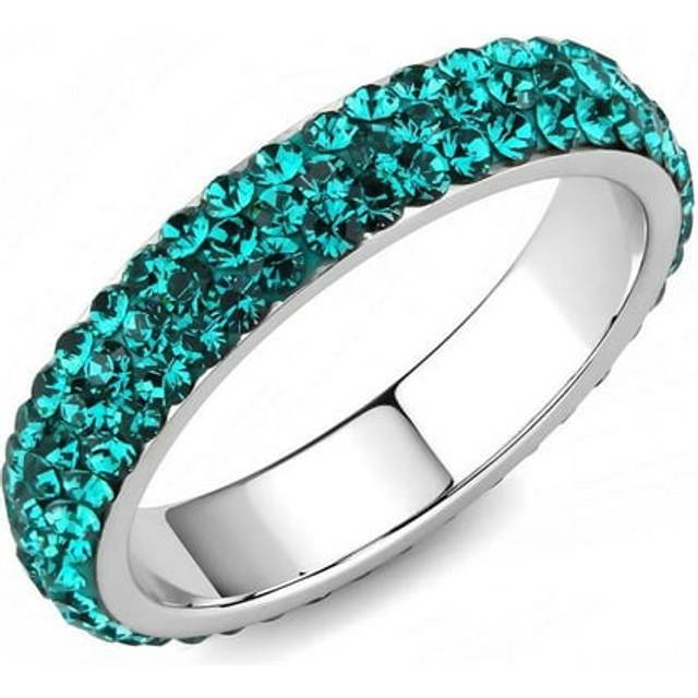Alamode TK3538-7 Women High Polished Stainless Steel Ring with Top Grade Crystal in Blue Zircon - Size 7