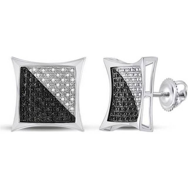 GND 54509 0.03 CTW Sterling Silver Mens Round Black Color Enhanced Diamond Square Earrings