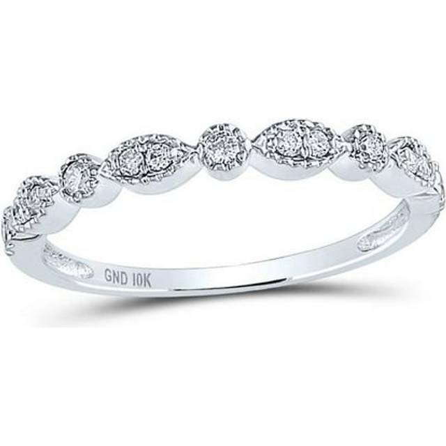 GND 113303 0.16 CTW 10KT White Gold Womens Round Diamond Milgrain Stackable Band Ring, Size 7