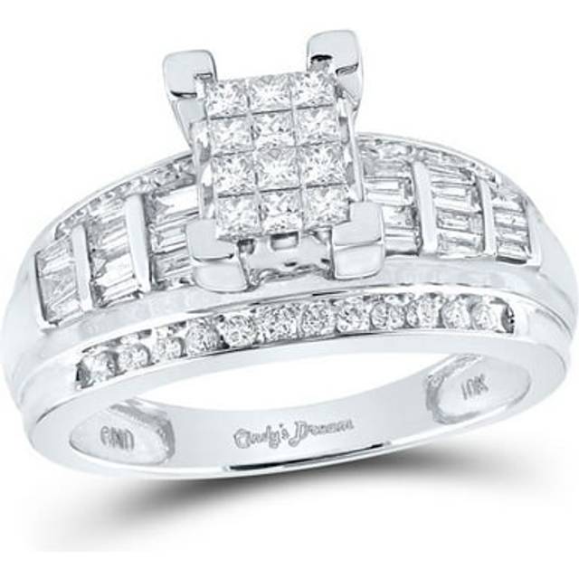 GND 90601 0.87 CTW 10KT White Gold Womens Princess Diamond Cindys Dream Cluster Bridal Wedding Engagement Ring, Size 6.5
