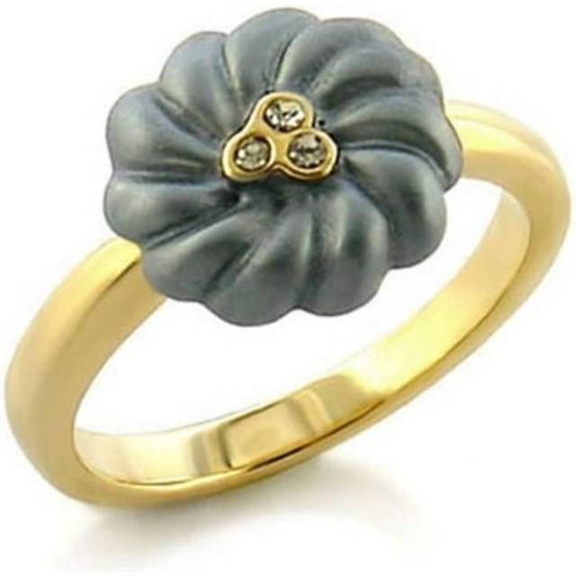 Alamode LO503-6 Women Gold White Metal Ring with Top Grade Crystal in Black Diamond - Size 6