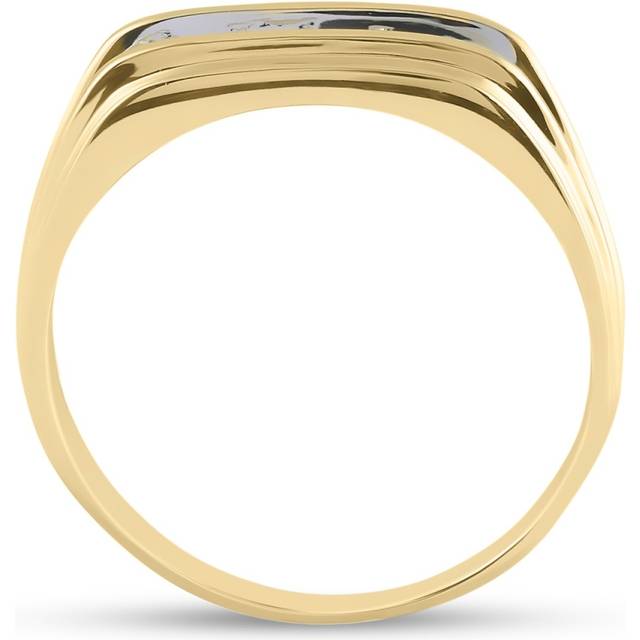 GND 55014 0.12 CTW 10KT Yellow Gold Mens Round Diamond Single Row Two-tone Wedding Band Ring, Size 10