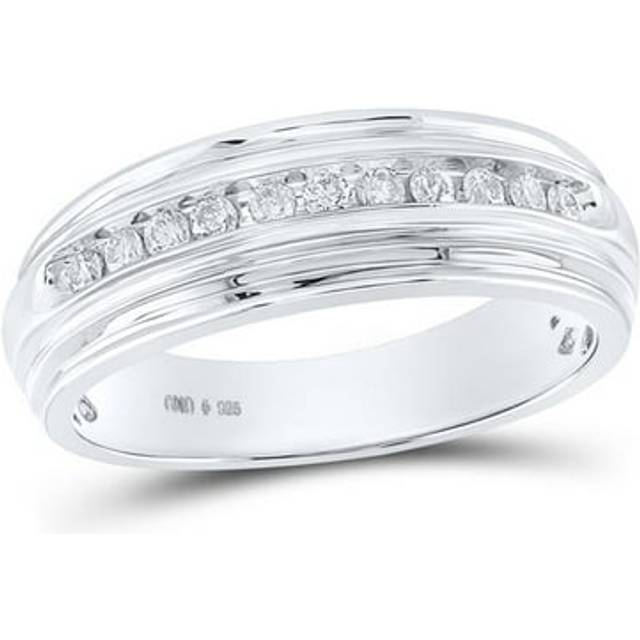 GND 88601 0.25 CTW Sterling Silver Mens Round Diamond Wedding Band Ring, Size 10