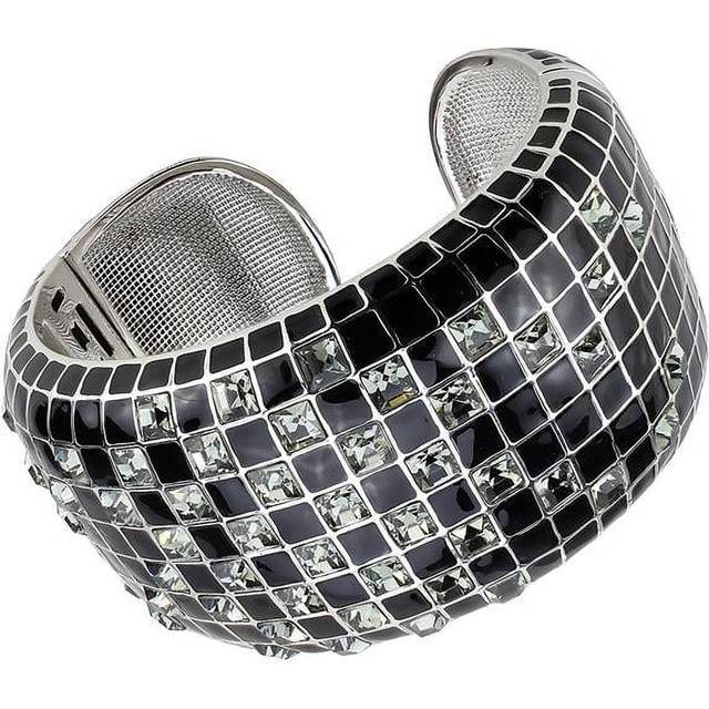 Alamode LO4272-6.75 Women Rhodium Brass Bangle with Top Grade Crystal in Black Diamond - 6.75 in.