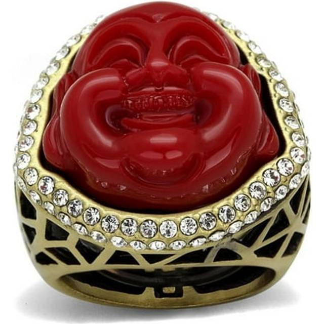 Alamode LO3883-8 Women Antique Copper Brass Ring with Synthetic in Siam - Size 8