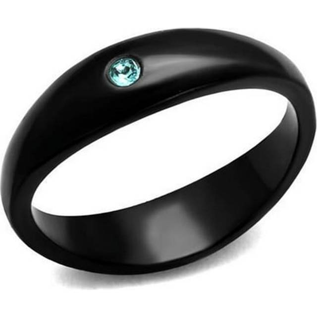 Alamode TK2274-8 Women IP Black Stainless Steel Ring with Top Grade Crystal in Light Sapphire - Size 8