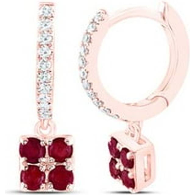 GND 172511 0.1 CTW Diamond NK 0.25 CT Ruby Natural Gem Dangling Earring