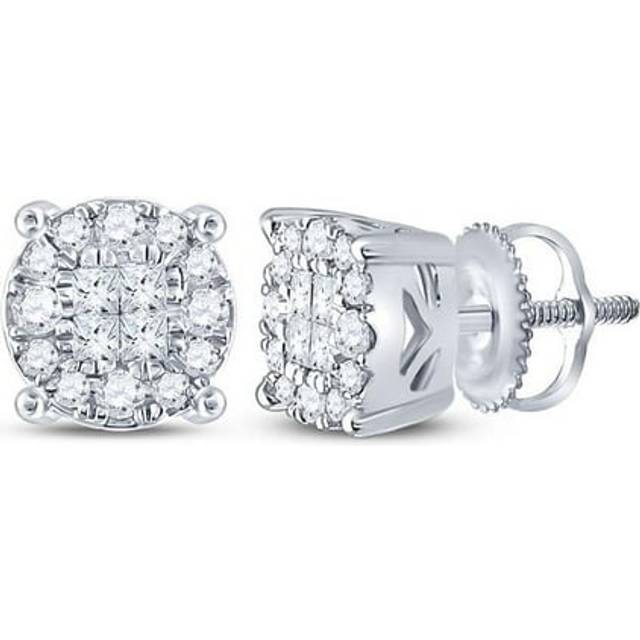GND 47647 0.25 CTW 14KT White Gold Womens Princess Diamond Fashion Cluster Earrings