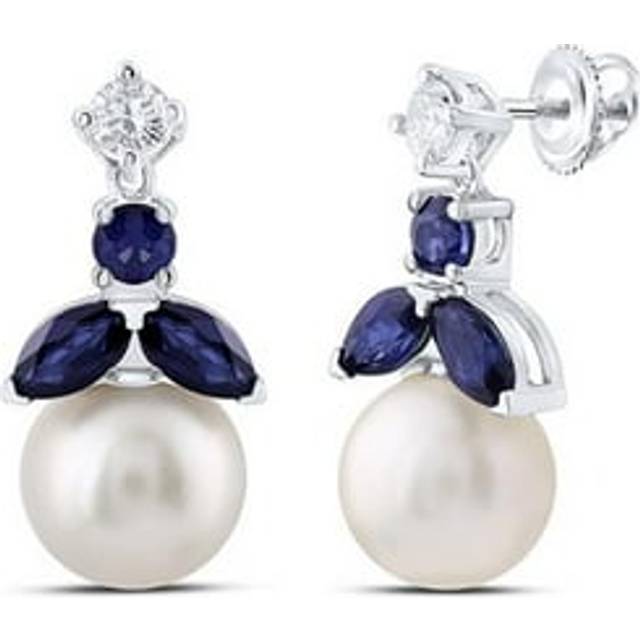 GND 182543 0.1 CTW Diamond Ana Mens 0.5 CT 6 mm Pearl Natural Gem Earring