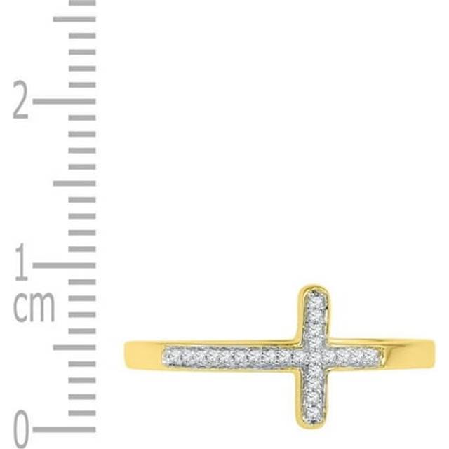 GND 97280 0.05 CTW 10KT Yellow Gold Womens Round Diamond Cross Religious Band Ring, Size 7