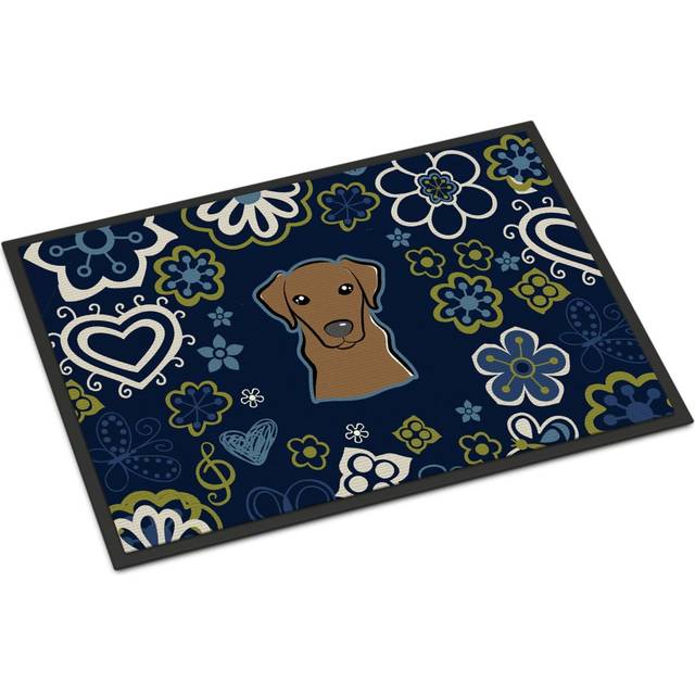 """""Caroline's Treasures BB5085JMAT Blue Flowers Chocolate Labrador Indoor or Outdoor Mat Doormat  Multicolor"""""
