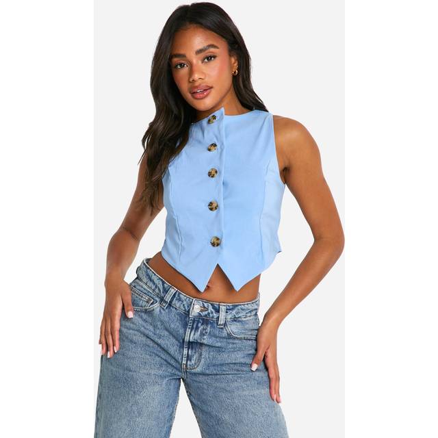 Womens Double Breasted Boxy Crop Blazer - Beige - 10, Beige