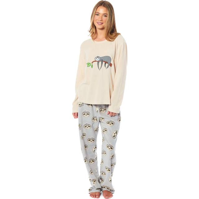 Women's Sloth Thermal Fleece Pyjamas Set Soft Warm Winter PJs Animal Print Loungewear Sleepwear Long Sleeve Top and Bottom by Daisy Dreamer, LARGE | 16-18 / SLOTH