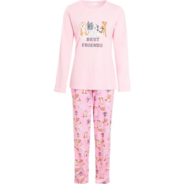 Soft Pink Dogs Pyjama Lounge Set for Women Comfortable Cotton Long Sleeve Top with Patterned Bottoms Elasticated Waistband Cozy PJs Available in Sizes Small to X Large Daisy Dreamer, PINK DOGS / L