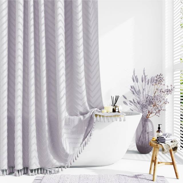 Dynamene 78 Inches Long Shower Curtain  Boho Tufted Chevron Striped Tall Cloth Shower Curtains for Bathroom Decor  Large Hotel Spa Luxury Shower Curta