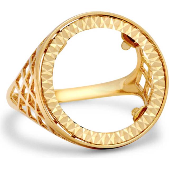 (U) Jewelco London Men&#39;s Solid 9ct Yellow Gold Basket Half Sovereign Coin Mount Ring - JRN168-H