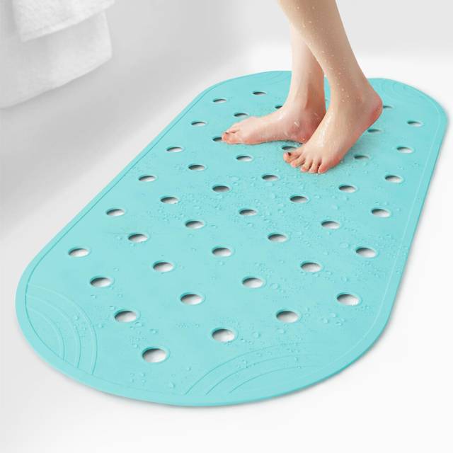 SelfSuite Rubber Bathtub Mat Shower Mat Non-Slip  31x14 Inch  Bath Tub Floor Mat with Suction Cups and Drainage Holes  Turquoise