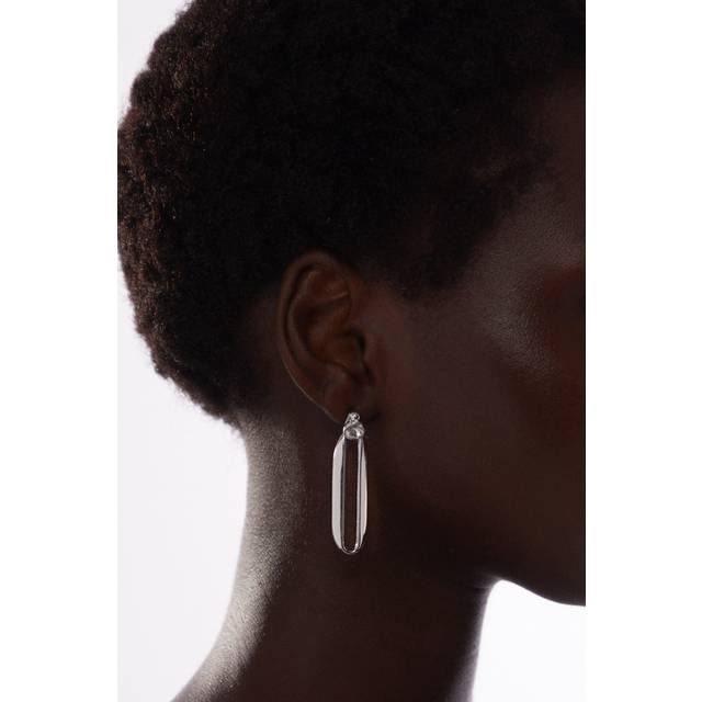 Hand Set European Crystal Ellipse Drop Earrings - Silver
