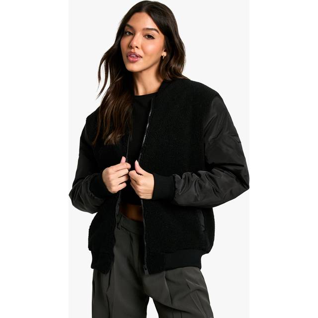Womens Teddy Bomber Jacket - Black - 10, Black