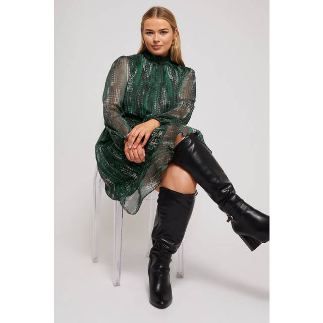 Yours London Curve Green Abstract Print Metallic Collared Dress, Women's Curve & Plus Size, Yours London - 16