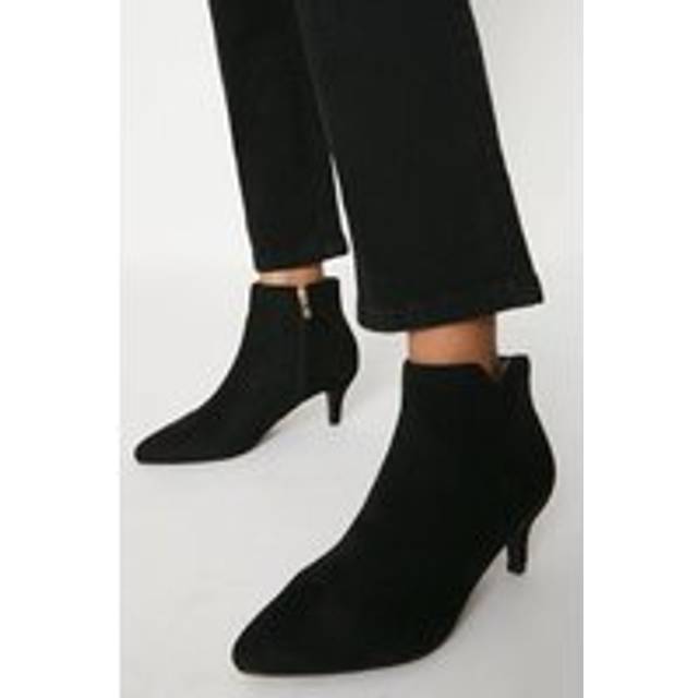 Womens Wide Fit Alma Faux Suede Kitten Heel Pointed Ankle Boots - Natural Black - 8
