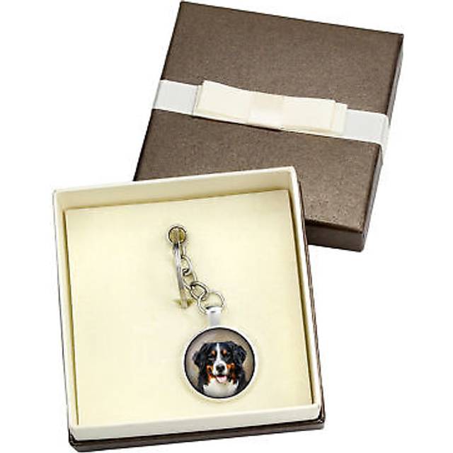 Bernese Mountain Dog, Berner Sennenhund - keychain in a box, own photo, keychain pendant from Art-Dog brand silver