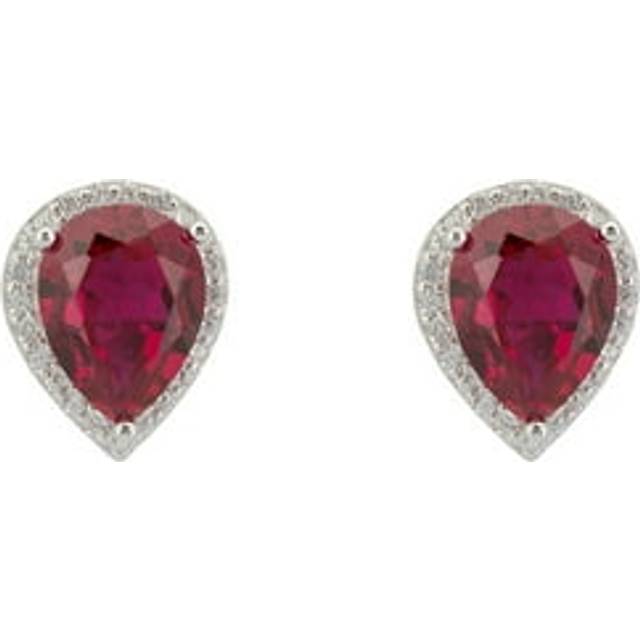 Theodora Ruby Teardrop Gemstone Stud Earrings Silver - Red - One Size