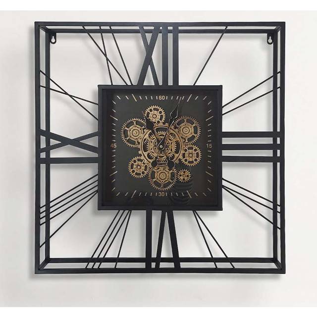 Living Room Wall Clocks With Metal Frame, Black & Gold Modern Gear Wall Clock For Bedroom Decor (Medium)