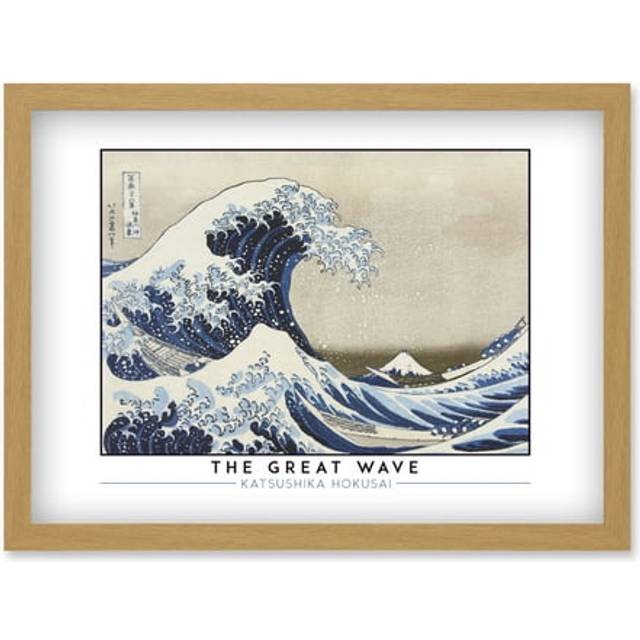 Katsushika Hokusai The Great Wave or Under the Wave off Kanagawa Painting Artwork Framed Wall Art Print A4 - Tan - One Size