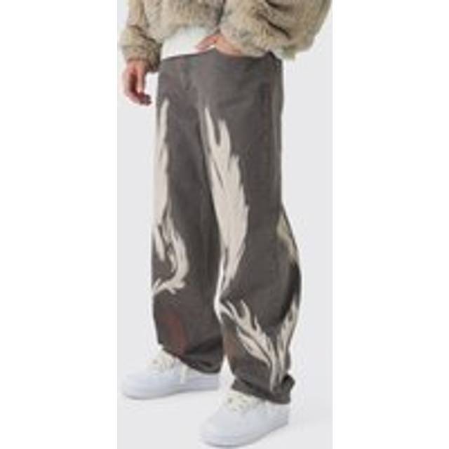 Relaxed Rigid Brown Tint Moto Printed Jeans - 36R
