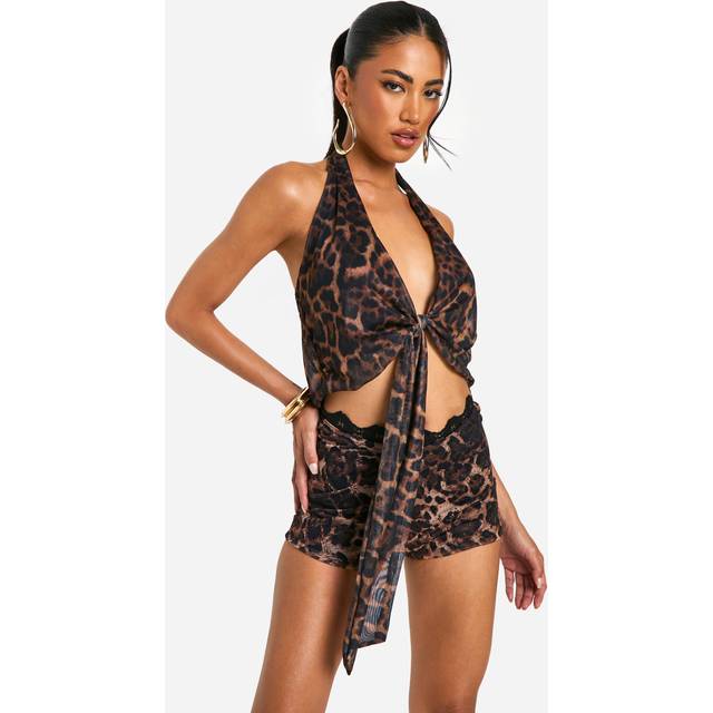 Womens Leopard Printed Tie Front Top - Multi - 16, Multi